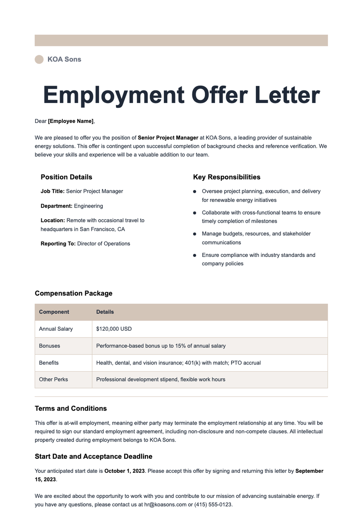 Professional job offer letter for Senior Copywriter with compensation details and company branding_variant_1